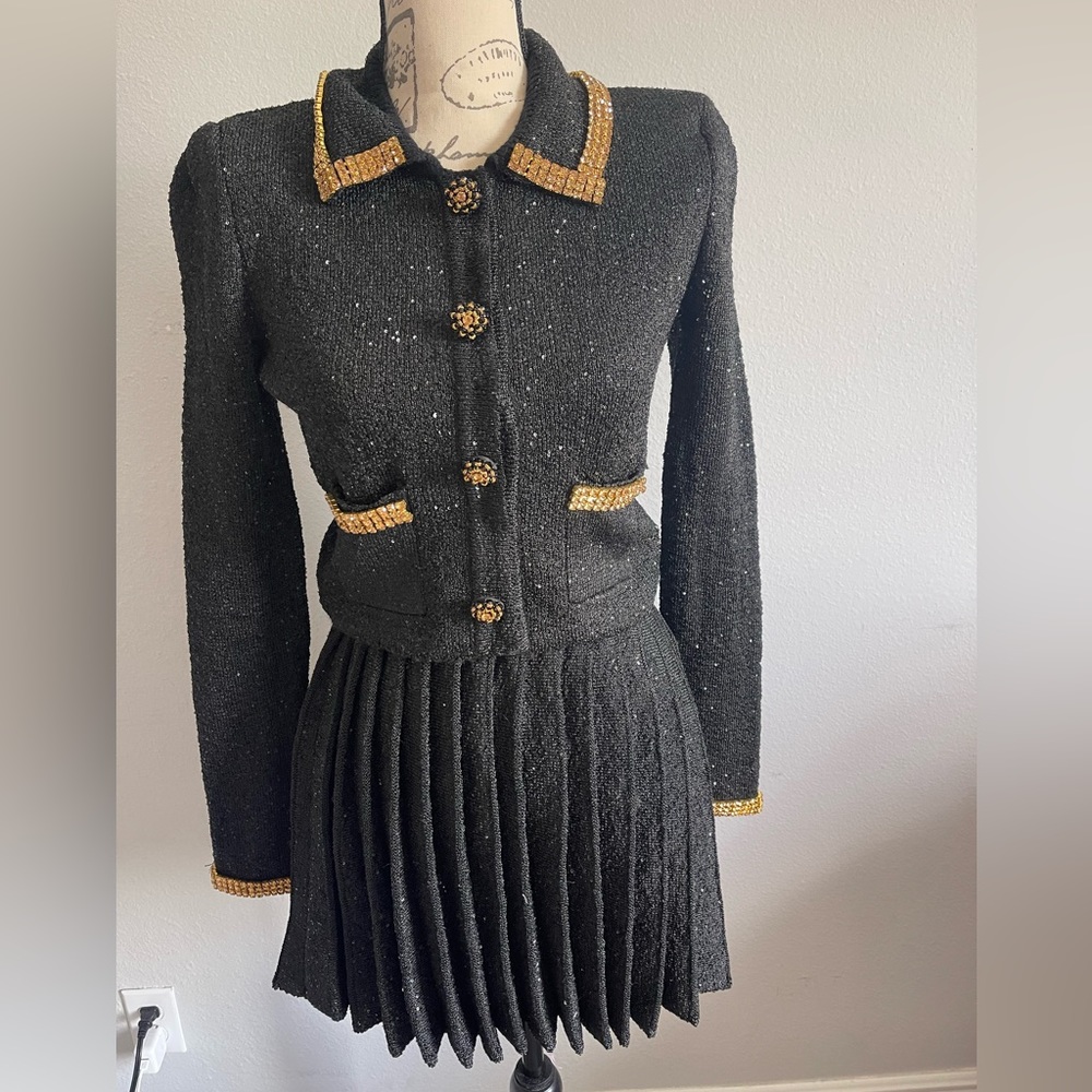 SELF PORTRAIT 2 PCS matching set KNIT navy sequined JACKET & skirt